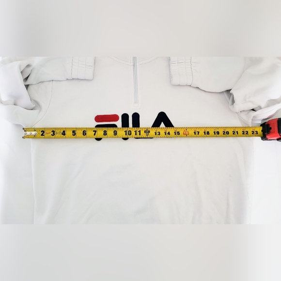 Fila Ladies' 1/4 Zip Fleece Pullover Sweatshirt, White/Navy Large - Picture 5 of 14